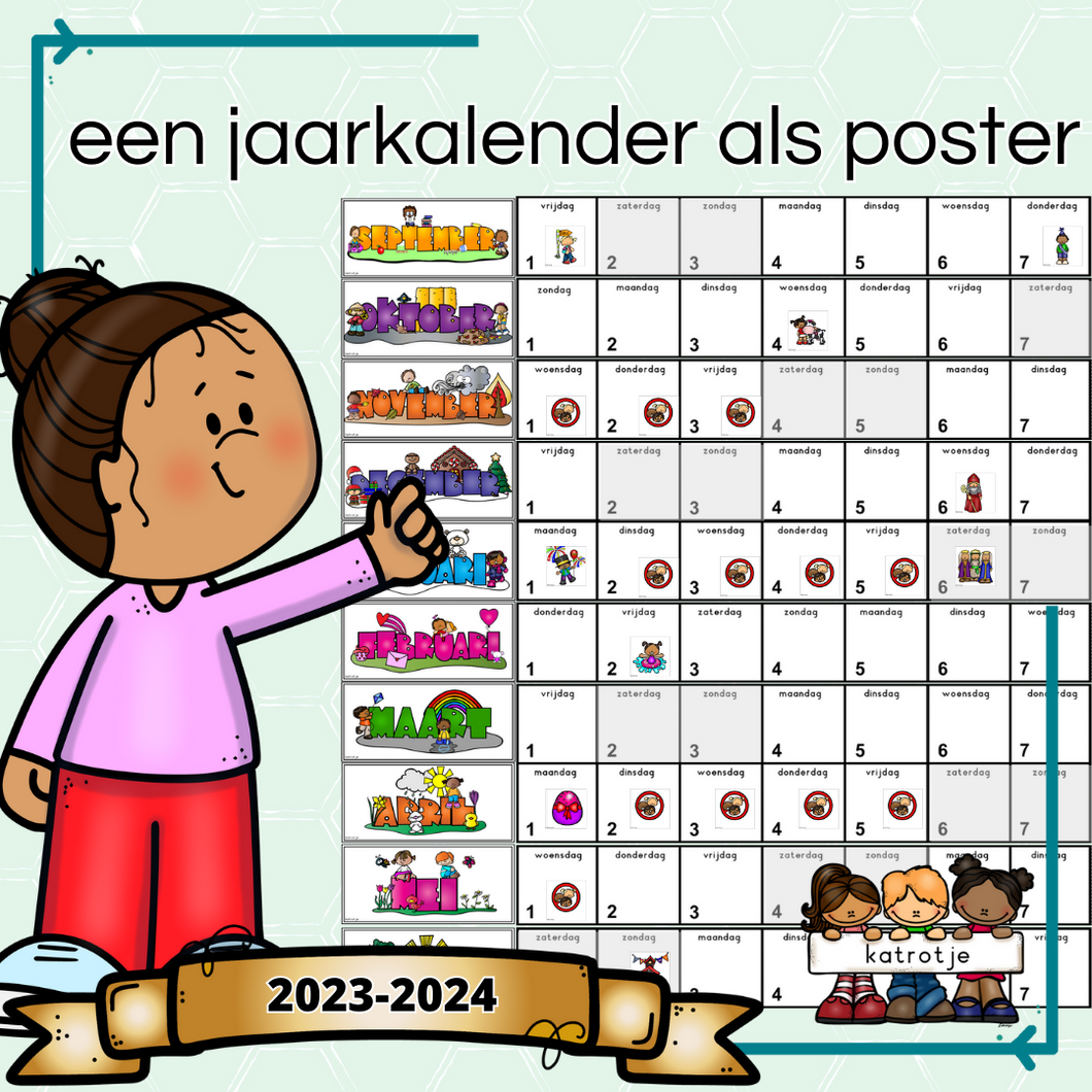 een jaarkalender als poster schooljaar 2023-2024