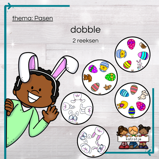 Pasen dobble met 6 afbeeldingen en 4 afbeeldingen