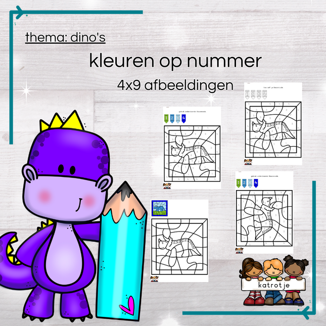 dino's: kleuren op nummer (4x9 afbeeldingen)