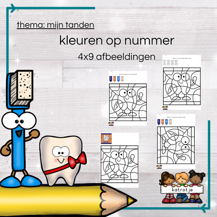 mijn tanden: kleuren op nummer (4x9 afbeeldingen)