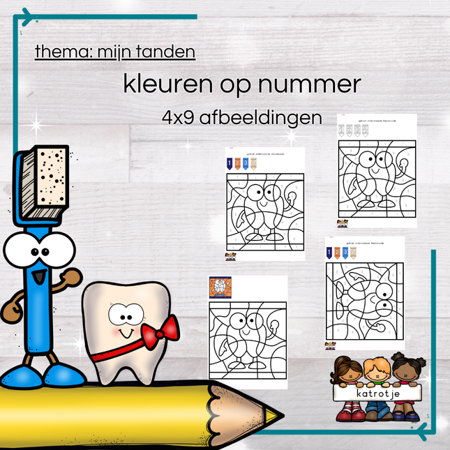 mijn tanden: kleuren op nummer (4x9 afbeeldingen)