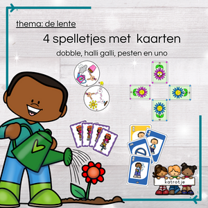 de lente: vier spelletjes met kaarten (dobble, Halli galli, pesten en uno)