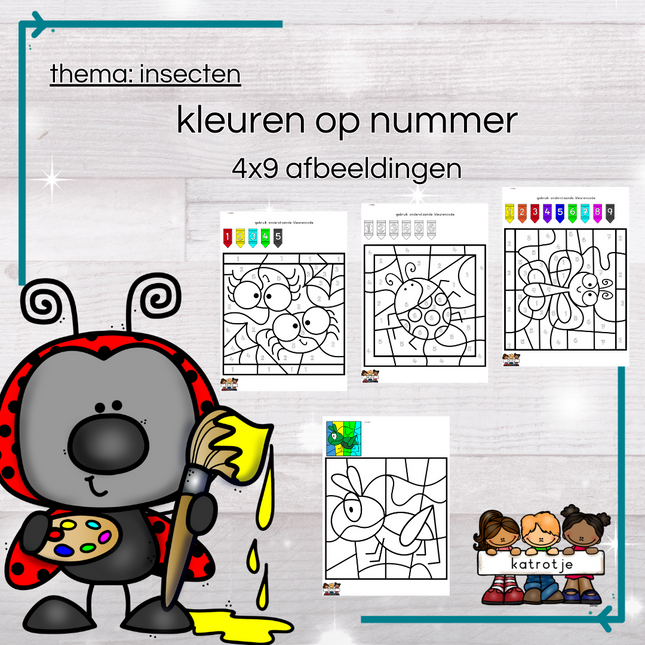 insecten: kleuren op nummer (4x9 afbeeldingen)