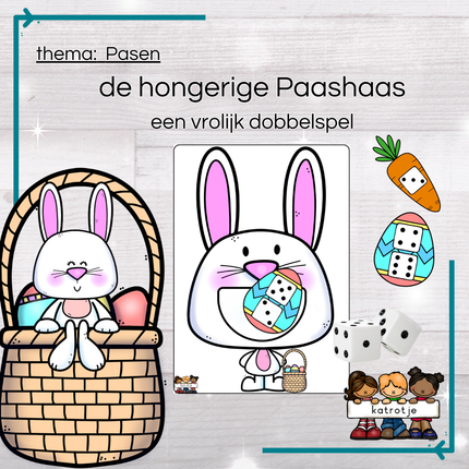 De hongerige Paashaas met eitjes en wortels