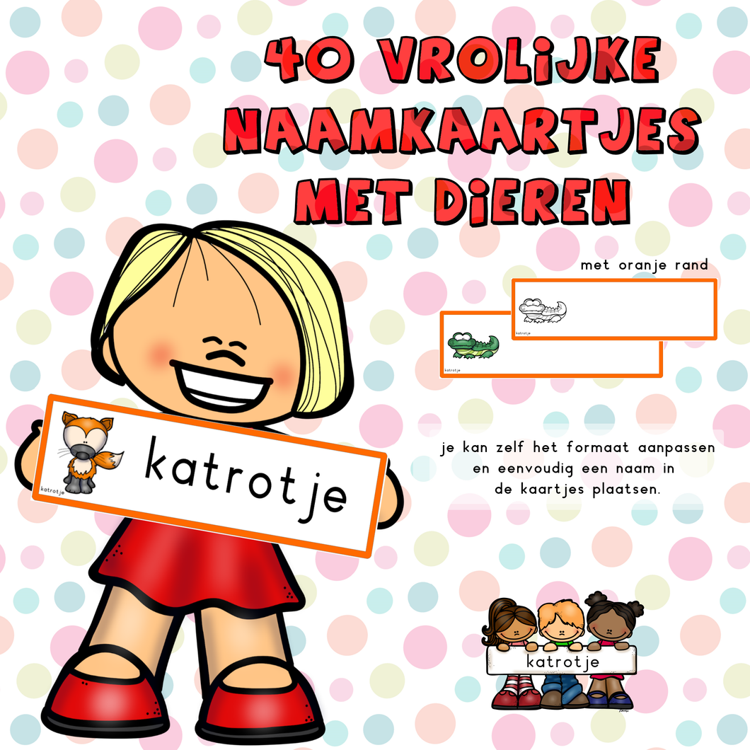 naamkaartjes met dieren (oranje rand)