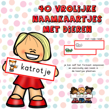 naamkaartjes met dieren (rode rand)