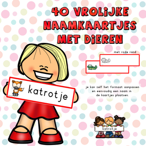 naamkaartjes met dieren (rode rand)