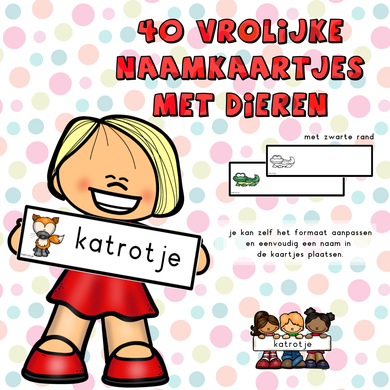 40 vrolijke naamkaartjes met dieren (zwarte rand)