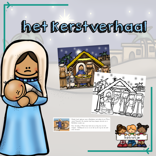 het Kerstverhaal in kleur en als kleurplaten