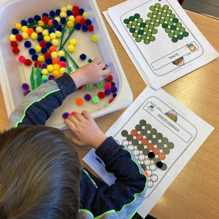 opdrachtkaarten met pompons: de winter