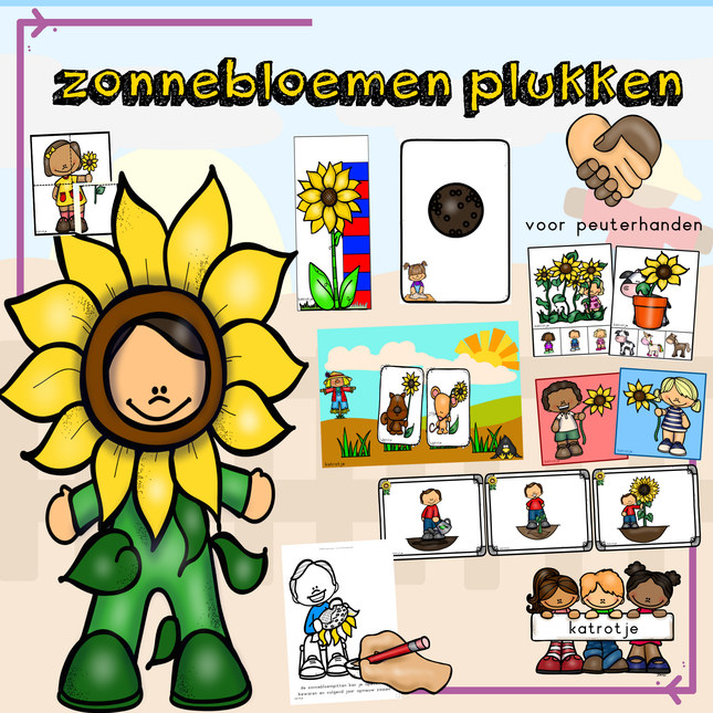 zonnebloemen plukken voor peuterhanden