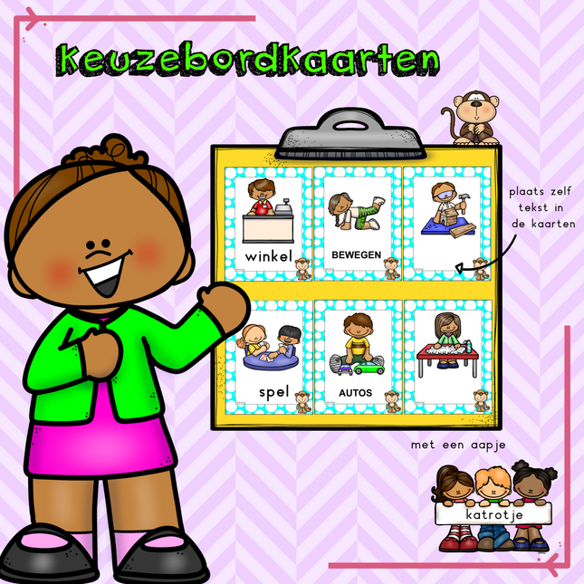 keuzebordkaarten in kleur met een aap