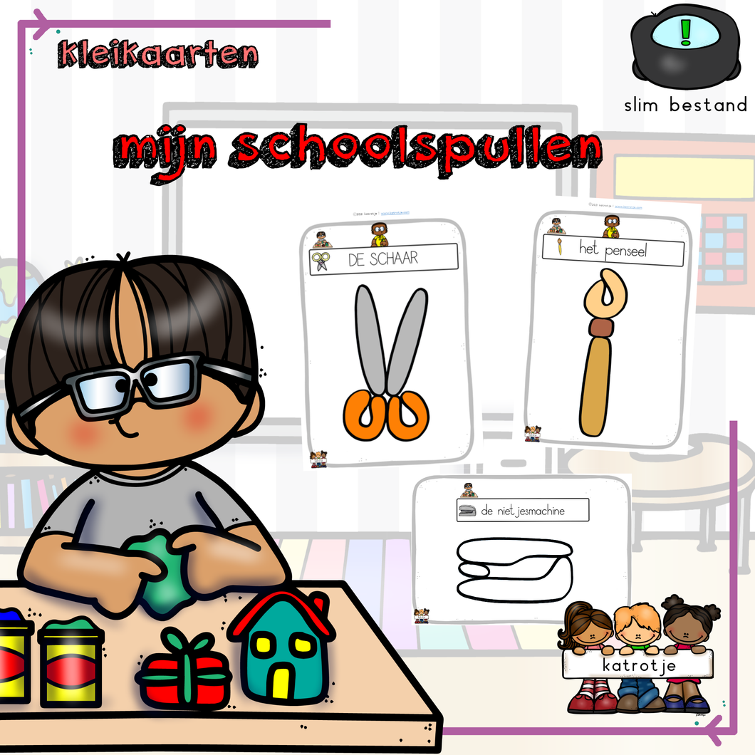 kleikaarten thema: mijn schoolspullen