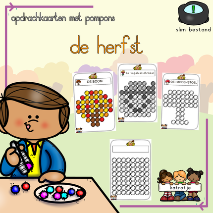 opdrachtkaarten met pompons: de herfst