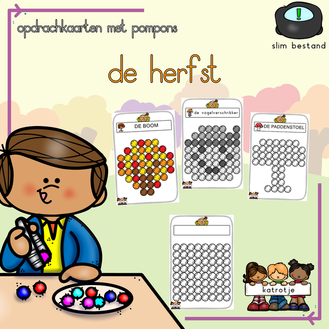 opdrachtkaarten met pompons: de herfst